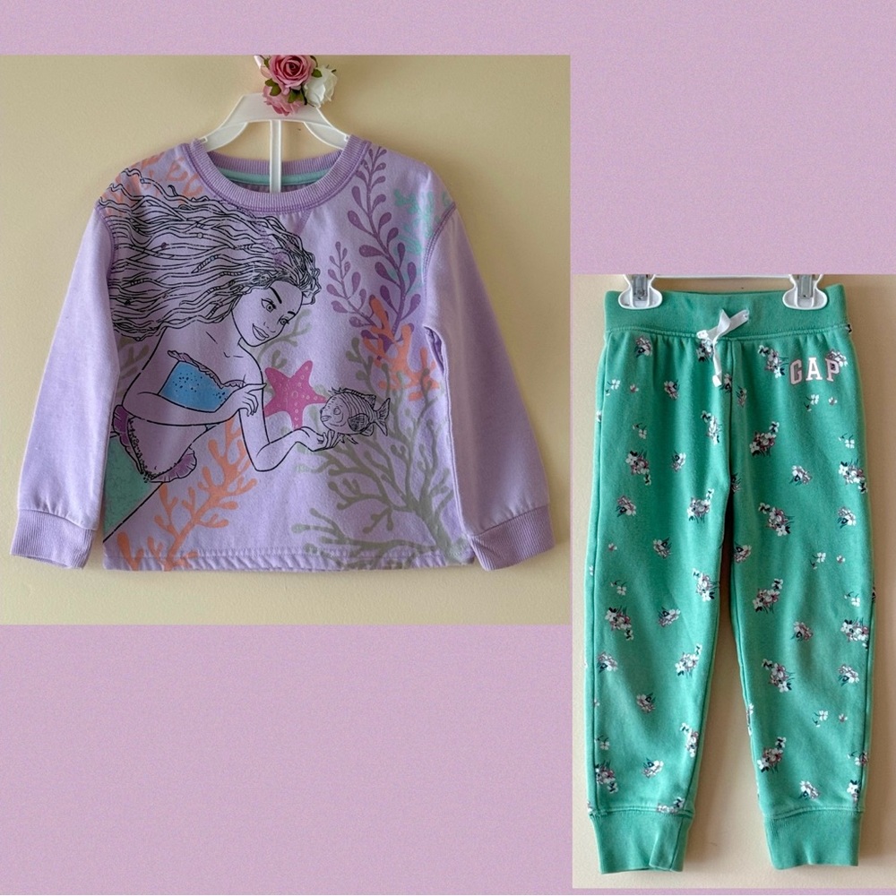 Disney/Gap Toddler Girls Mermaid Sweatshirt and Sweatpants Bundle, Size 4T